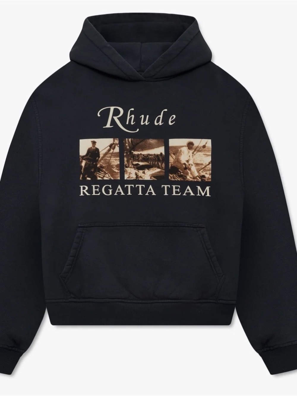 Rhude Black Hoodie with Sepia 'Regatta Team' Graphic